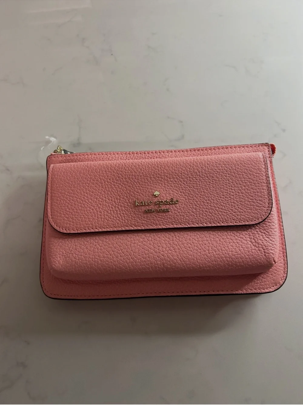 Kate Spade New York Leila Pebbled Leather Small Flap Crossbody Peach Rose NWT